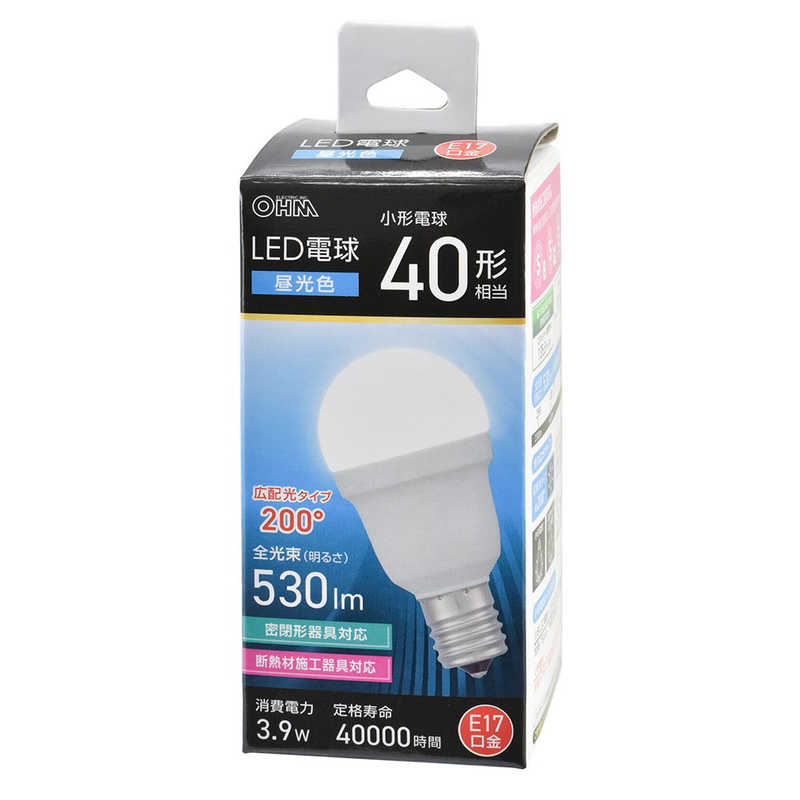 オーム電機 OHM ELECTRIC LED電球 E17 40形相当 昼光色 広配光タイプ LDA4D-G-E17 IS53