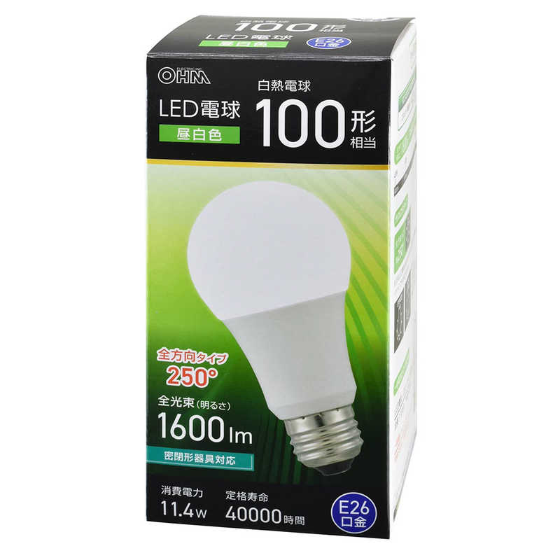 オーム電機 OHM ELECTRIC LED電球 E26 100形相当 昼白色 全方向タイプ LDA11NGAG59