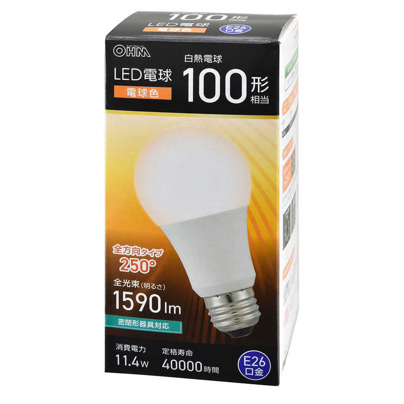 オーム電機 OHM ELECTRIC LED電球 E26 100形相当 電球色 全方向タイプ LDA11LGAG59