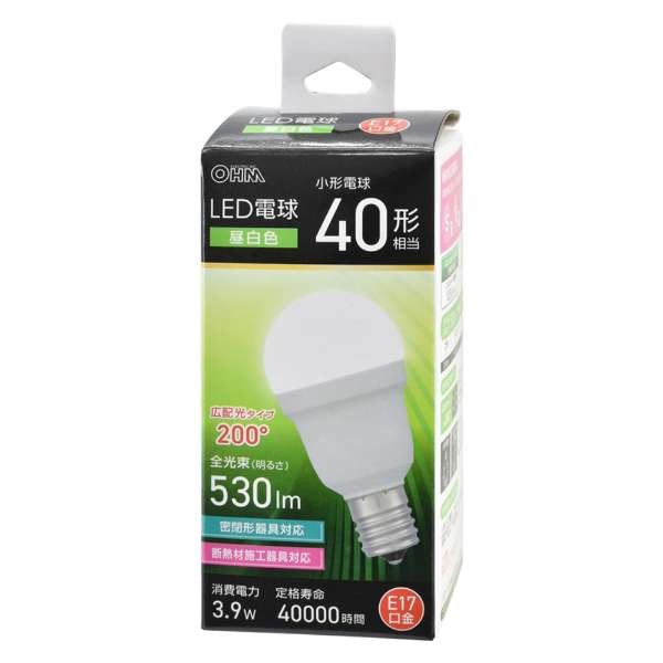 オーム電機 OHM ELECTRIC LED電球 小形 E17 広配光タイプ 40形相当 昼白色 LDA4N-G-E17 IS53