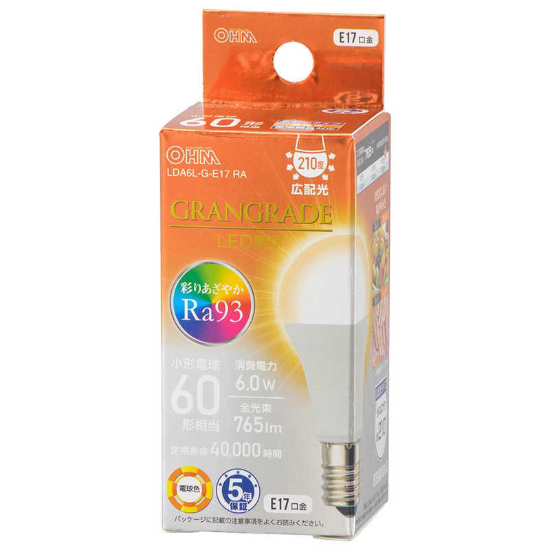 オーム電機 OHM LED電球小形E17 60形相当 電球色LDA6L-G-E17 RA