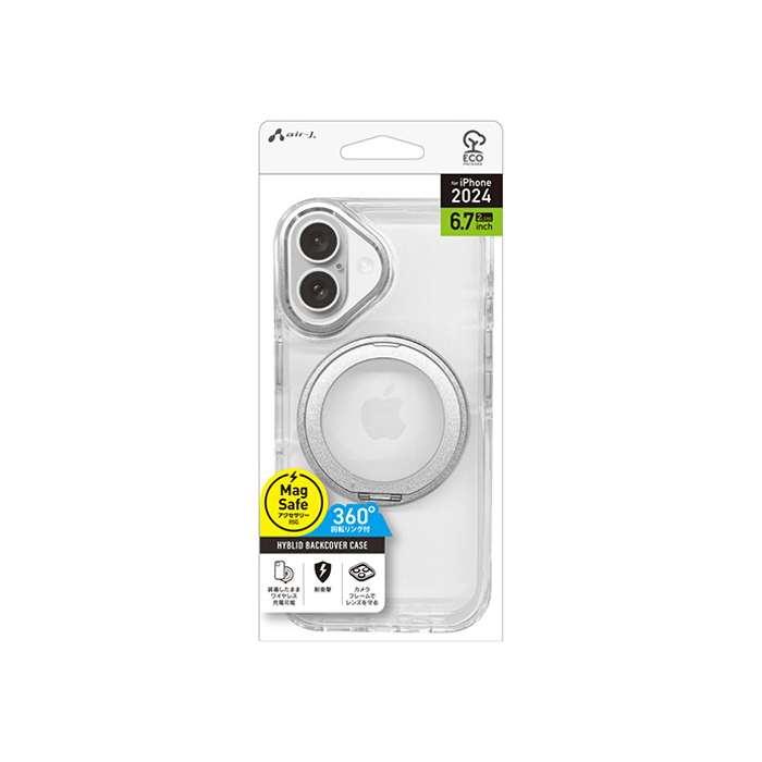 エアージェイ air-j iPhone 16 Plus（6.7インチ） Magsafe対応回転リングスタンドクリアケース シルバー ACP24PLCMRSL