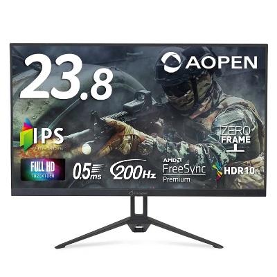acer AOPEN ゲーミングモニター 23-8インチ　IPS フルHD 非光沢 200Hz 0-5ms sRGB 99% AMD FreeSync Premium HDR10 HDMI 2-0 DisplayPort 1-2 スピーカー・ヘッドホン端子搭載 ゼロフレーム 24KG3YX1bmipx