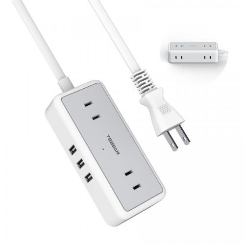 TESSAN テッサン 電源タップ 4個AC口 3USBポート 延長コード 2m TS-704-2