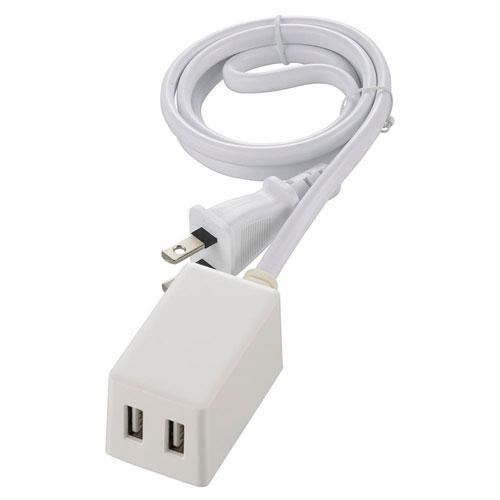 オーム電機 OHM 2ポートUSB充電器1mホワイト ［1.0m /スイッチ無 /2ポート］ HS-1MUSB-22