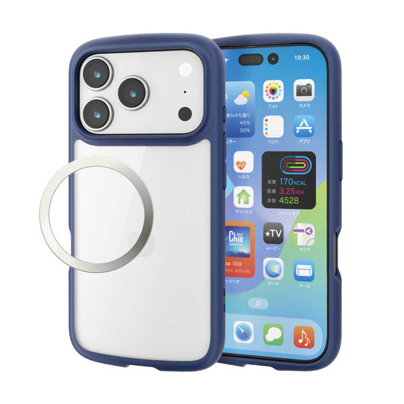 エレコム ELECOM iPhone17 Pro用TOUGH SLIM LITE ケース フレームカラー メタルステッカー付 ネイビー PM-A25CTSLFCNV
