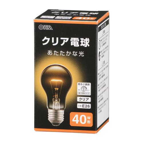 オーム電機 OHM 白熱電球 E26 40W形 電球色 クリア LB-D5640CN
