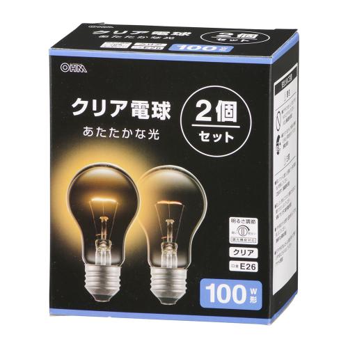 オーム電機 OHM 白熱電球 E26 100W形 電球色  クリア 2個セット LB-D66100C-2PN