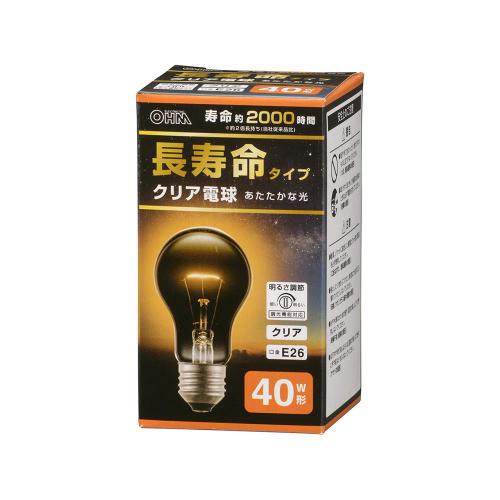 オーム電機 OHM 長寿命白熱電球 E26 40W形 電球色 クリア LB-DL5638CN