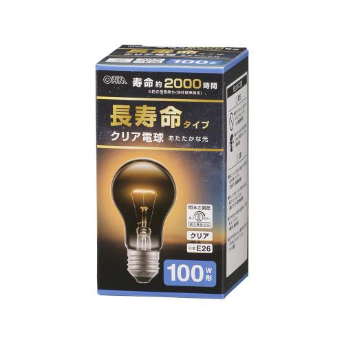 オーム電機 OHM 長寿命白熱電球 E26 100W形 電球色 クリア LB-DL6695CN