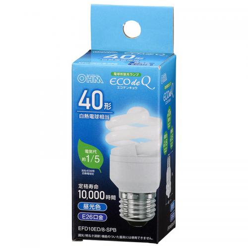 オーム電機 OHM 電球形蛍光灯 スパイラル形 E26 40形相当 昼光色 EFD10ED-8-SPB