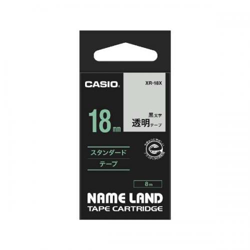 カシオ CASIO ネームランドテープ 透明 黒文字 18mm幅 XR-18X