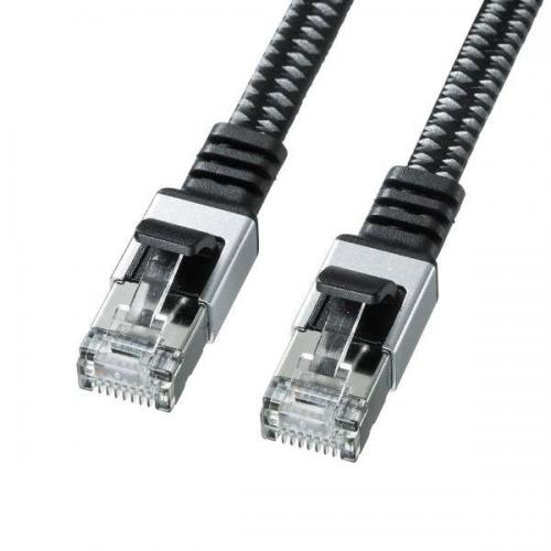 サンワサプライ SANWA SUPPLY カテゴリ6A メッシュフラットLANケーブル 1m ブラック&グレー KB-FL6AME-01BK