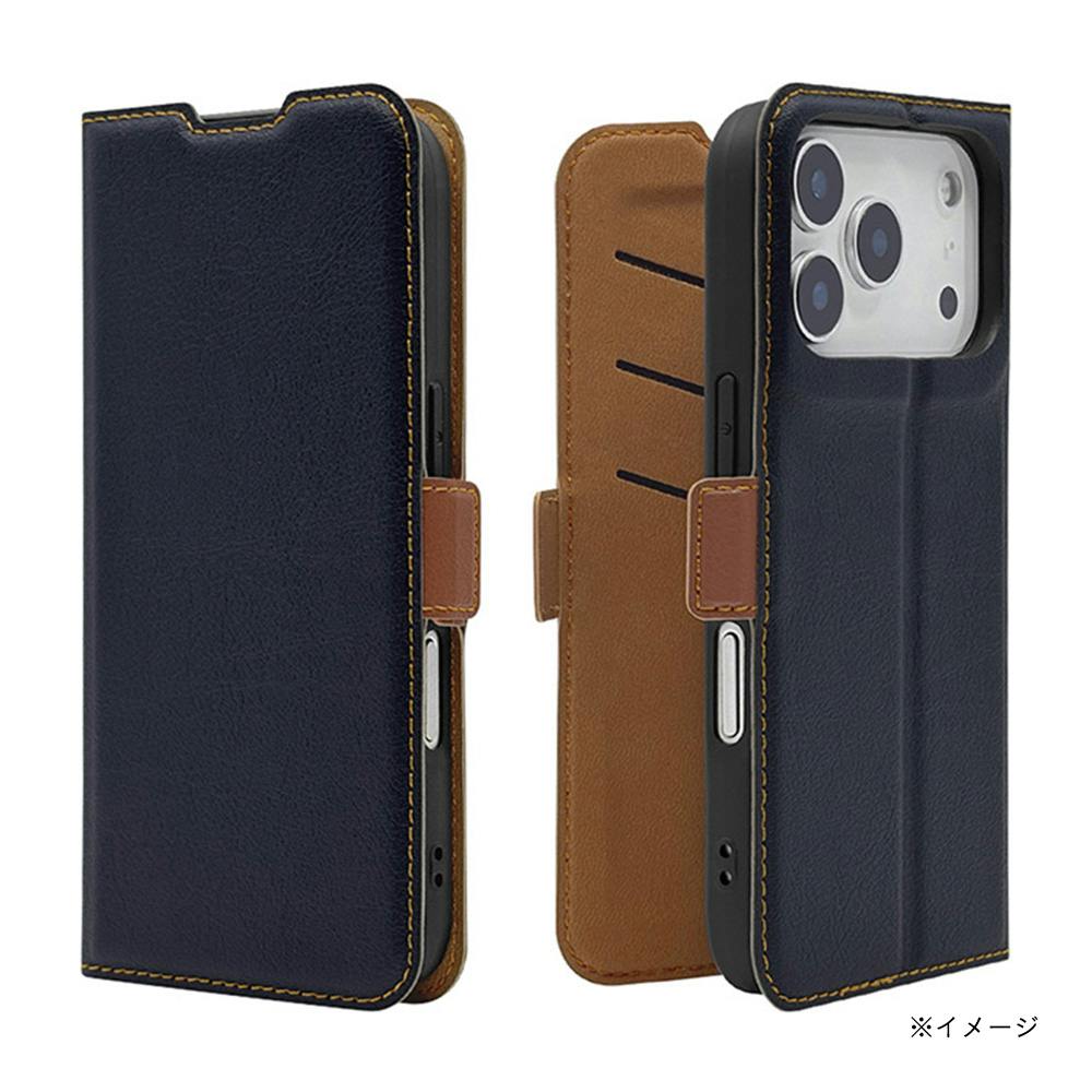 ラスタバナナ iPhone17 Pro用薄型手帳ケース サイドマグネット ネイビー×ブラウン 8980IP5BBSMNVB