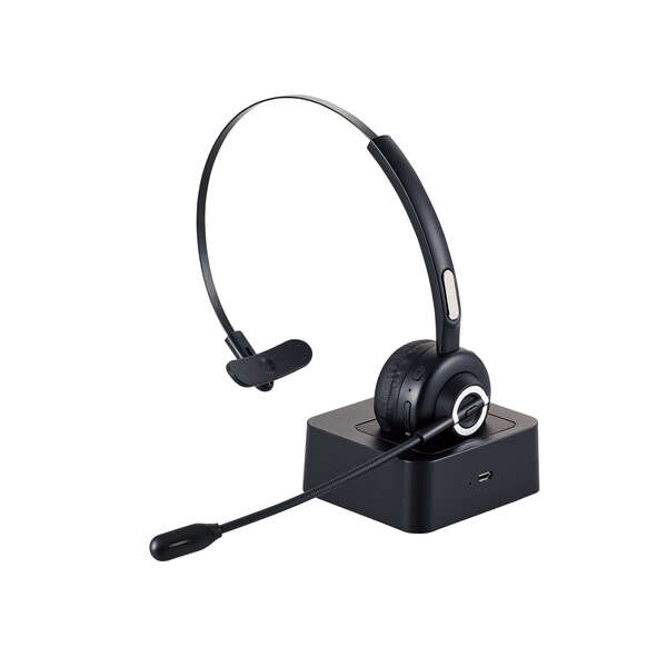 エレコム ELECOM 片耳Bluetoothヘッドセット オーバーヘッド型 充電スタンド付き マイクミュート マルチポイント HD Voice ブラック LBT-HSOH14BK