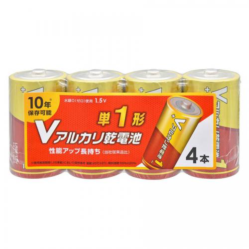 オーム電機 OHM Vアルカリ乾電池 単1形 4本パック LR20VS4P