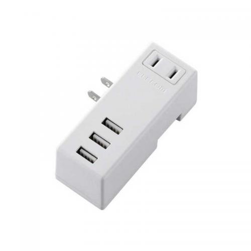 エレコム ELECOM USB充電ポート付モバイルタップ 2ピン式・1個口・USB3ポート ホワイト MOT-U04-2132WH